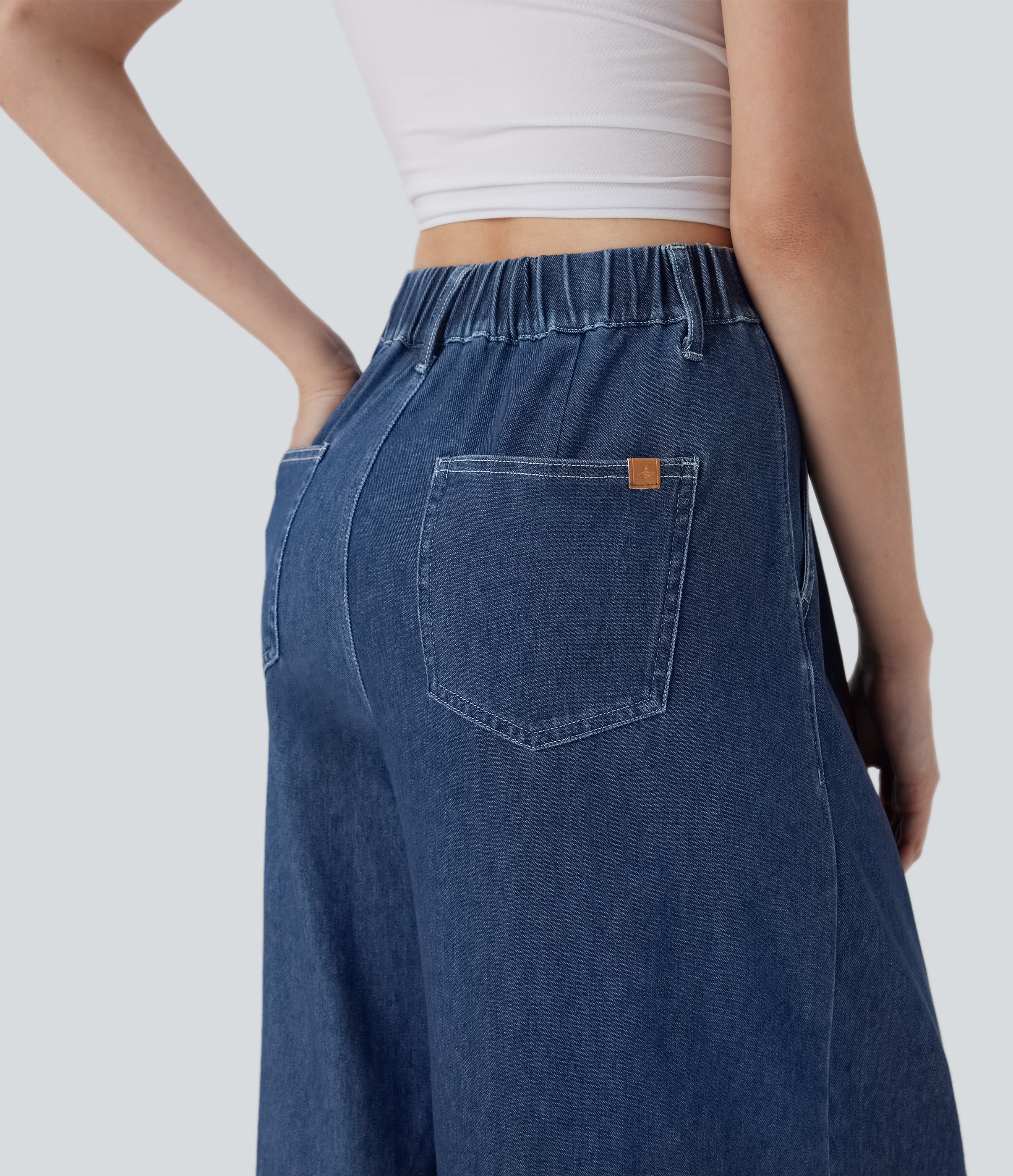 FlexTM High Waisted Wide leg Cool Touch Quick Dry Denim Casual Jeans with Pockets