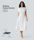 SoCinched Tummy Control Batwing Sleeve Flowy Midi Work Dress with Pockets