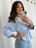 Blue Striped Tie Waist Shirt