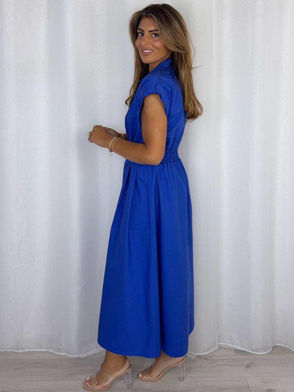 Shoulder Pad Cap Sleeve Midi Dress (7 Colours)