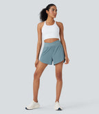 BreezefulTM High Waisted Crossover 2-in-1 Quick Dry Yoga Shorts with Pockets