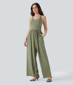 Built-in Bra Wide Leg Casual Jumpsuit with Pockets-Easy Peezy Edition