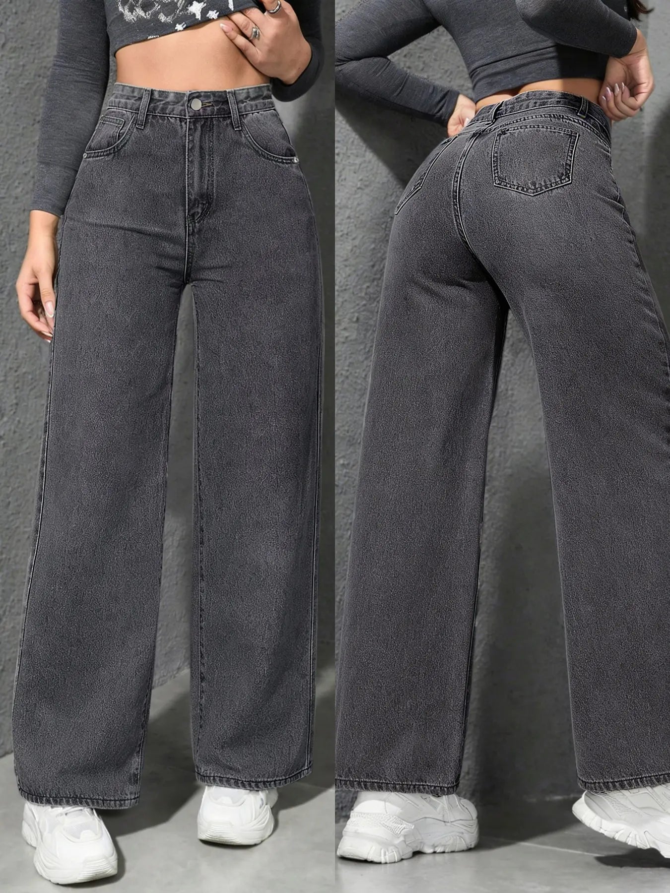 Spring Summer High Waist Elastic Women's Jeans, Washed Blue Casual Wide Leg Pants, Fitted H-Type Denim for Daily Commute and Vacation
