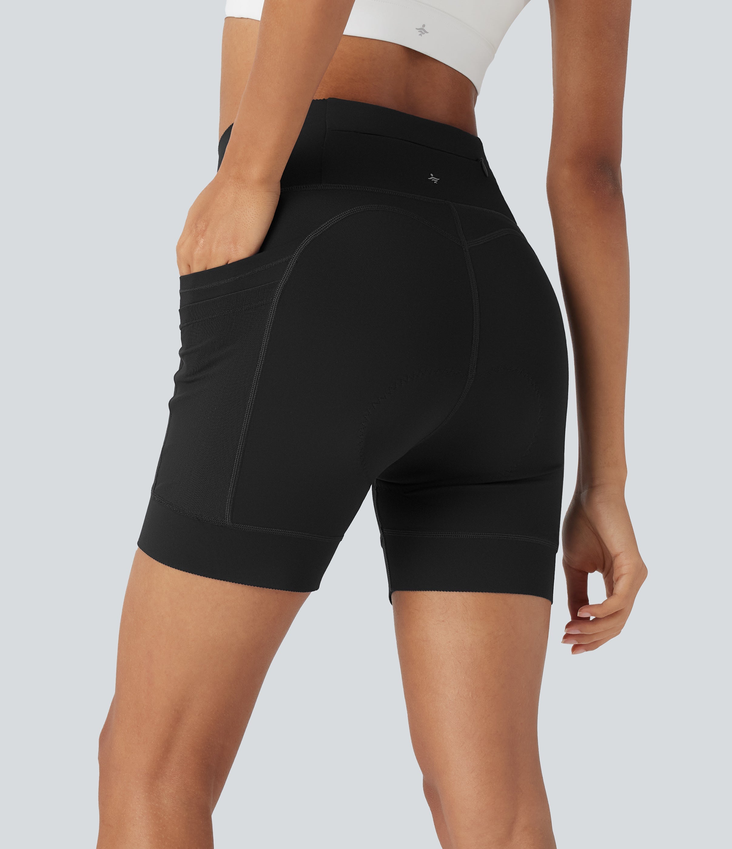 SpeedWaveTM High Waisted Contrast Mesh Quick Dry Cycling Chamois Padded Biker Shorts 5'' with Pockets