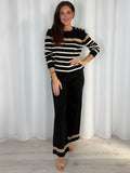 Striped Jumper With Gold Button Detail And Straight Leg Trouser Co-Ord (4 Colours)