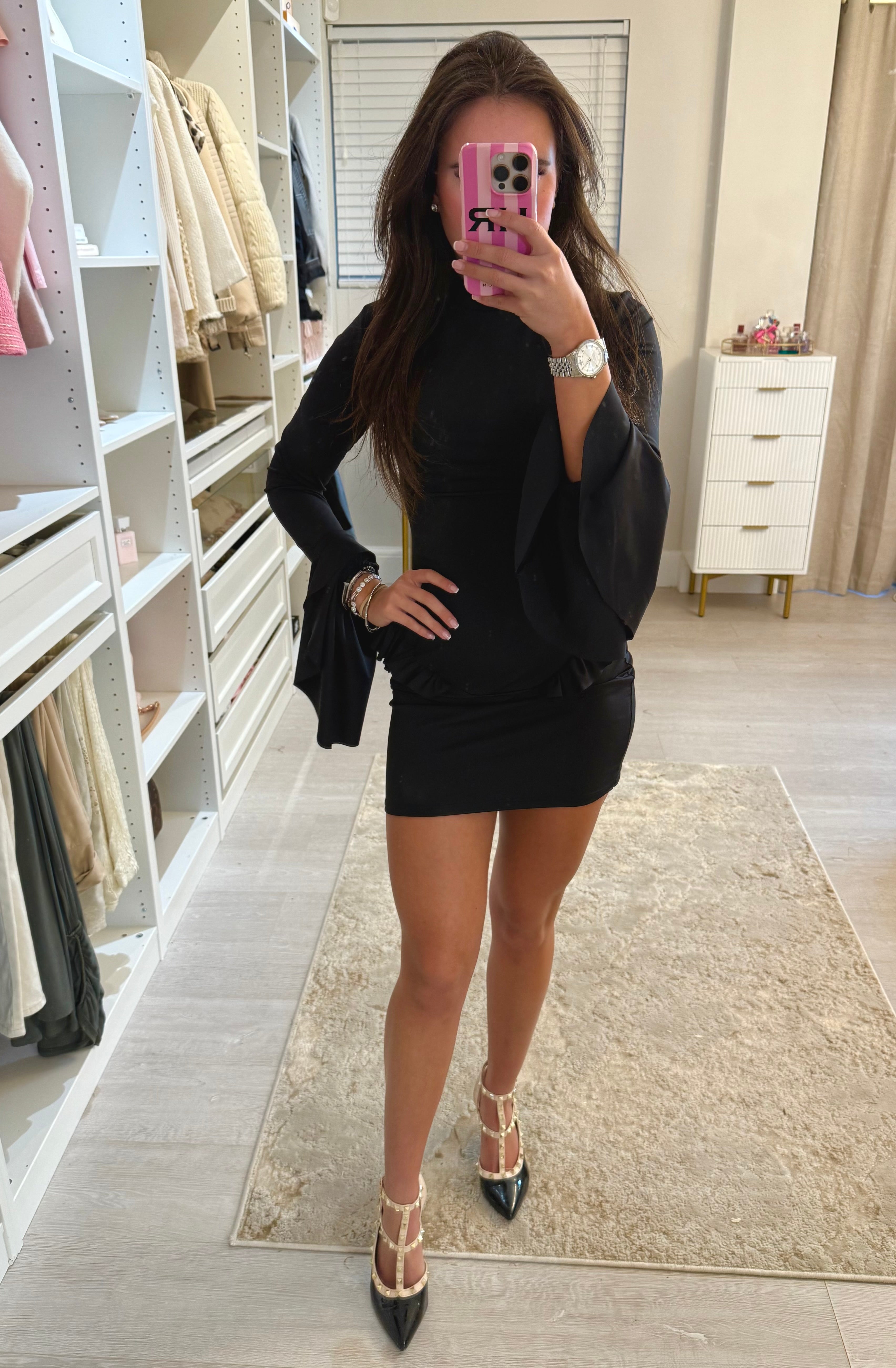 Long Sleeve Frill Mini Dress (2 Colours)