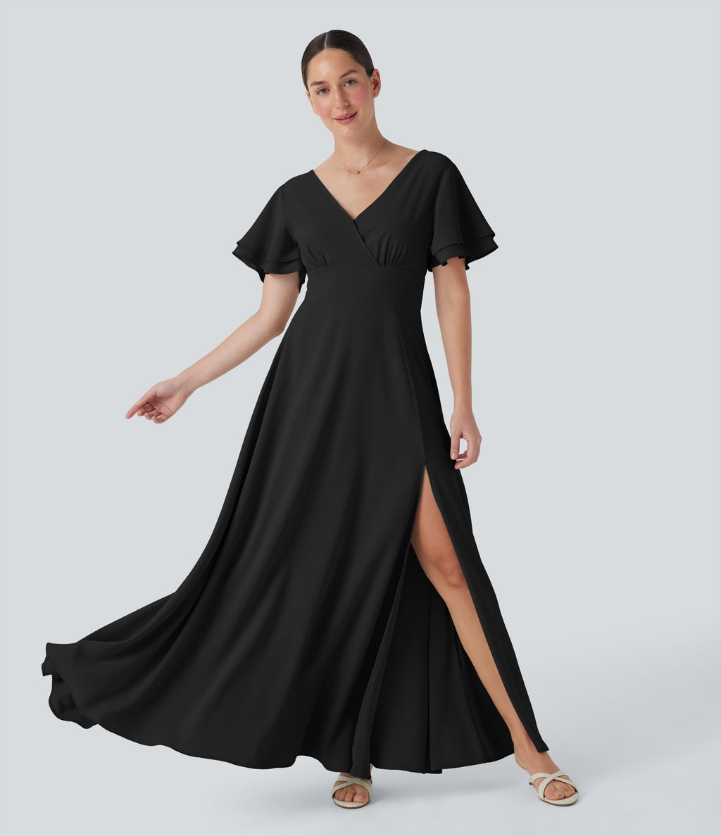 V Neck Short Sleeve Maxi Dress