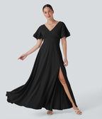 V Neck Short Sleeve Maxi Dress