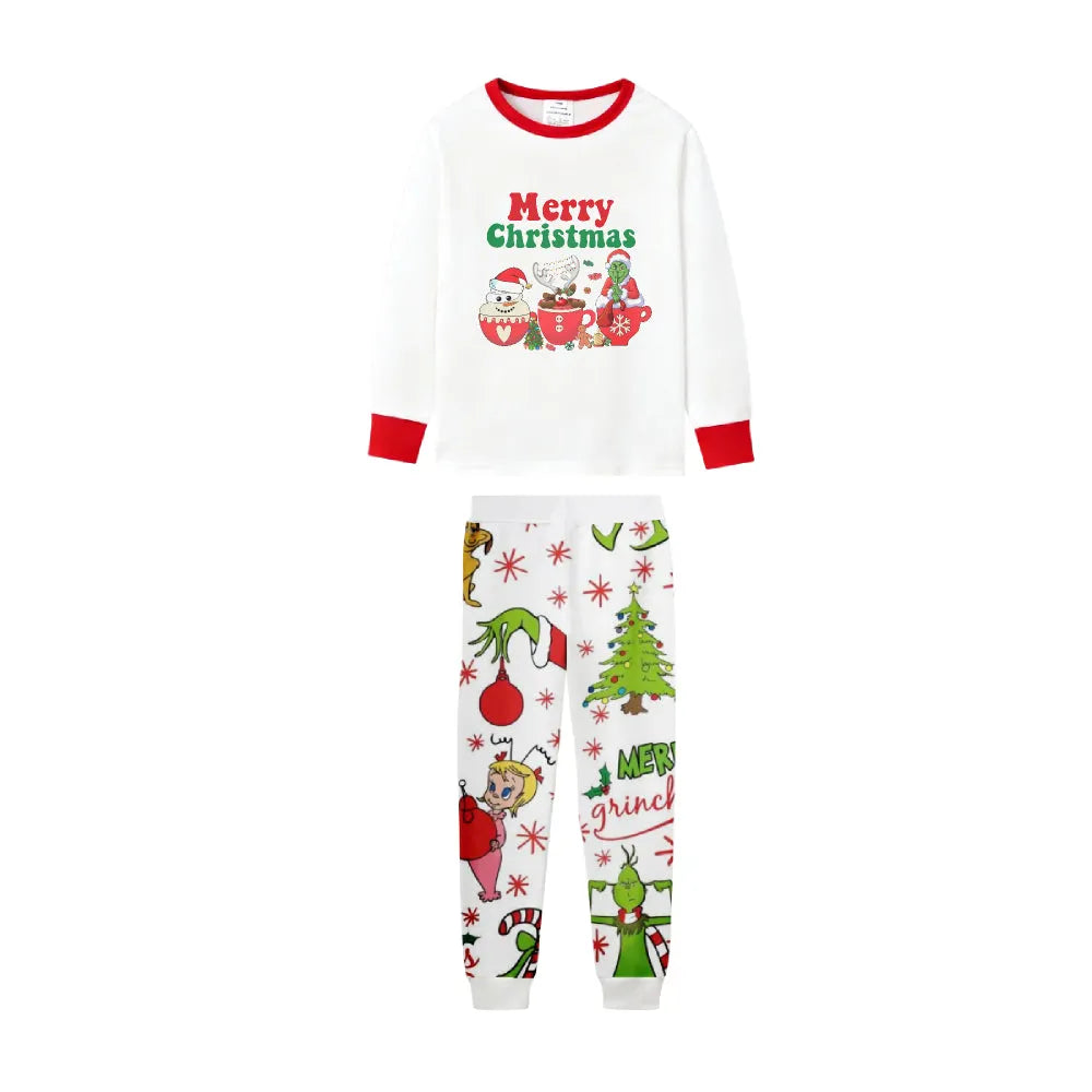 Family Christmas White Pajamas Set With Merry Christmas & Classic Character Print