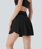 SoftlyZeroTM QuickDry High Waisted Studded Crossover 2-in-1 Mini Pickleball Skirt with Pockets