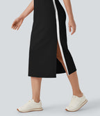 SoftlyZeroTM Airy Color Block Hem Cool Touch Workout Active Tank Dress with Pockets-UPF50+