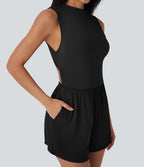 Mock-Neck Sleeveless Casual Jumpsuit with Pockets-Easy Peezy