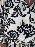 Women's Fashion Two Piece Printed Lapel Button-Down Shirt and Wide-Leg Pants Set
