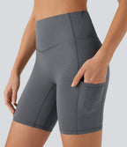 SoCinched High Waisted Tummy Control Loop Quick Dry Yoga Biker Shorts 7'' with Pockets