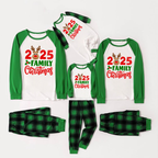 "2025 Family Christmas" Moose Letter Prints Green Rotator Cuff Top With Green & Black Plaid Family Matching Pajamas