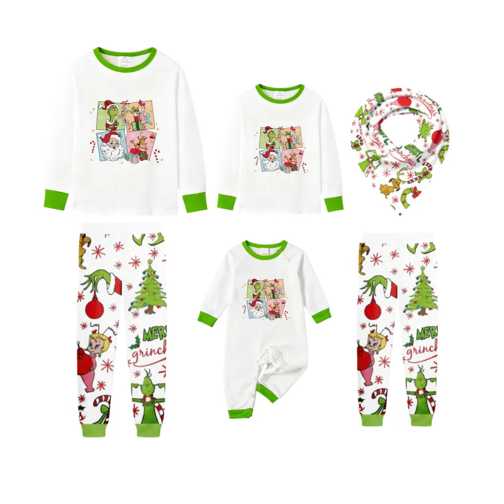 Holiday Family Christmas Pajamas Set With Cute Xmas Character Pattern Print