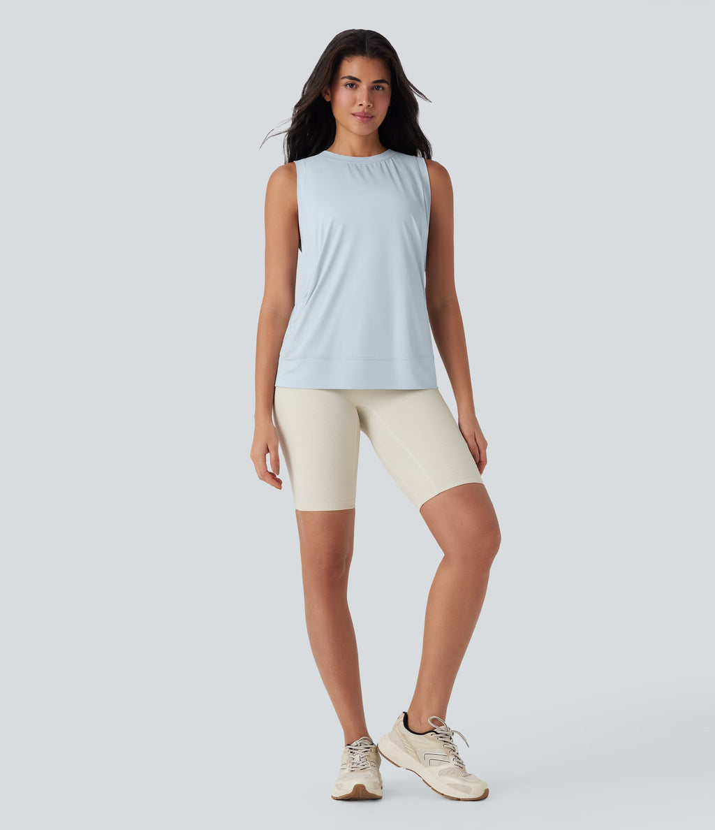 Round Neck Cool Touch Yoga Tank Top with Pockets-UPF50+