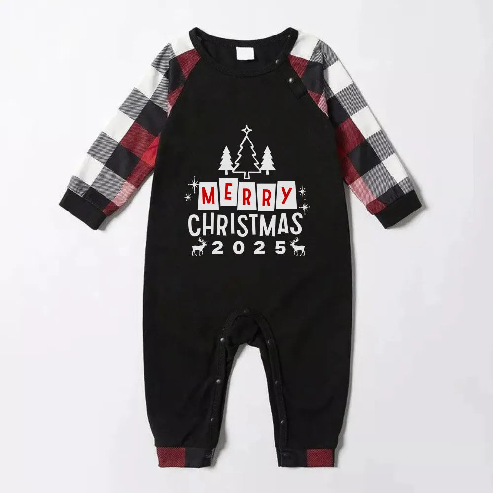 Christmas Family Matching Pajamas-Red and Gray Plaid Pjs set with “Merry Christmas” Print