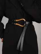 Women's Versatile Wide Waist Belt With Large Horseshoe Buckle Decor, Leather Belt For Skirts