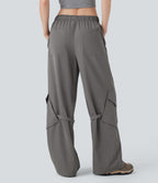 Mid Rise Belted Wide Leg Hiking Cargo Pants with Pockets