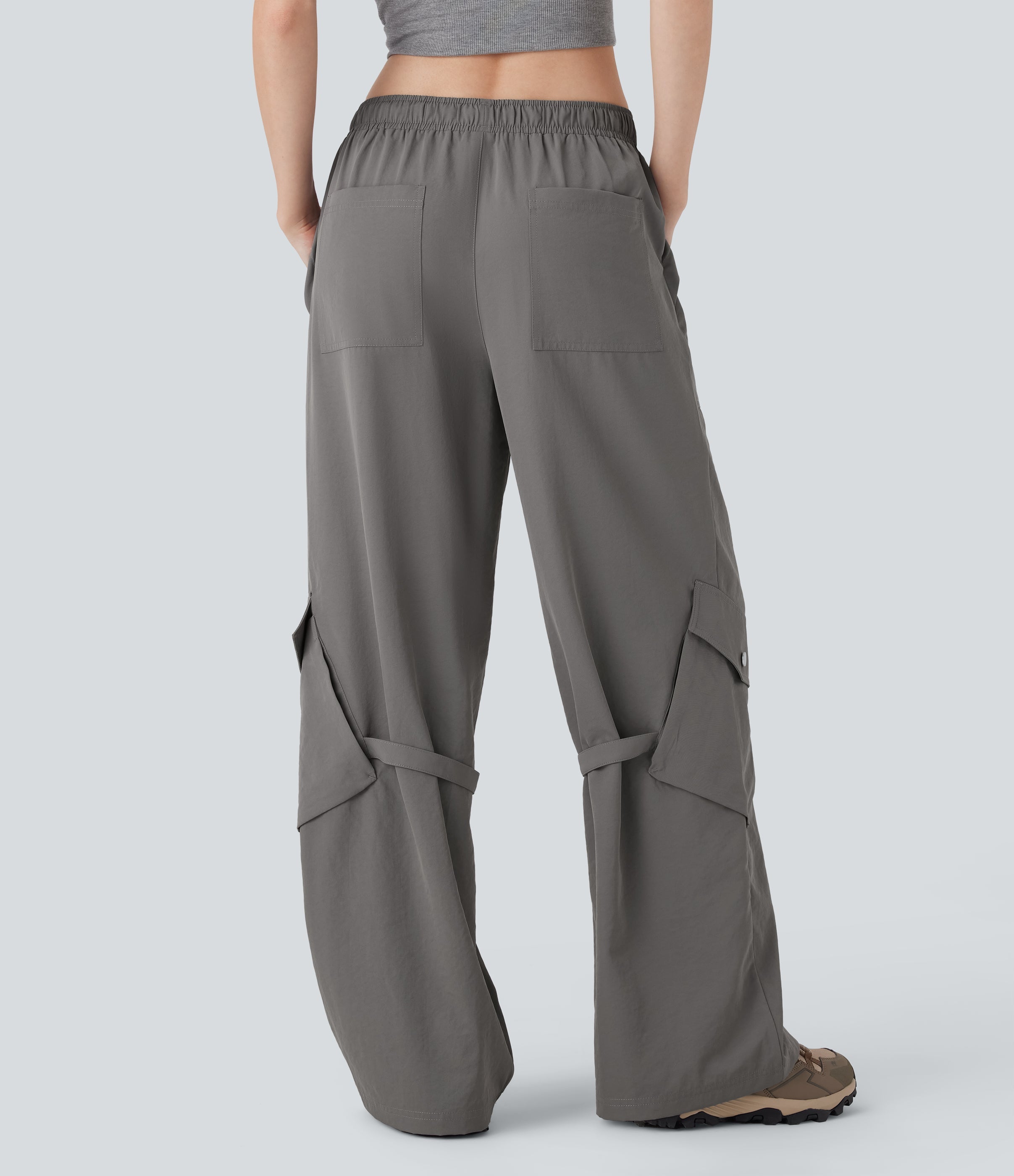 Mid Rise Belted Wide Leg Hiking Cargo Pants with Pockets