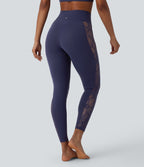 SoftlyZeroTM High Waisted Crossover Contrast Lace Built-in Underwear Yoga Leggings with Pocket-UPF50+