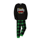 Christmas Family Matching Pajamas-Black Top and Green Plaid Pants Pjs Set with "We Are Family Christmas 2025" Artistic Font Print