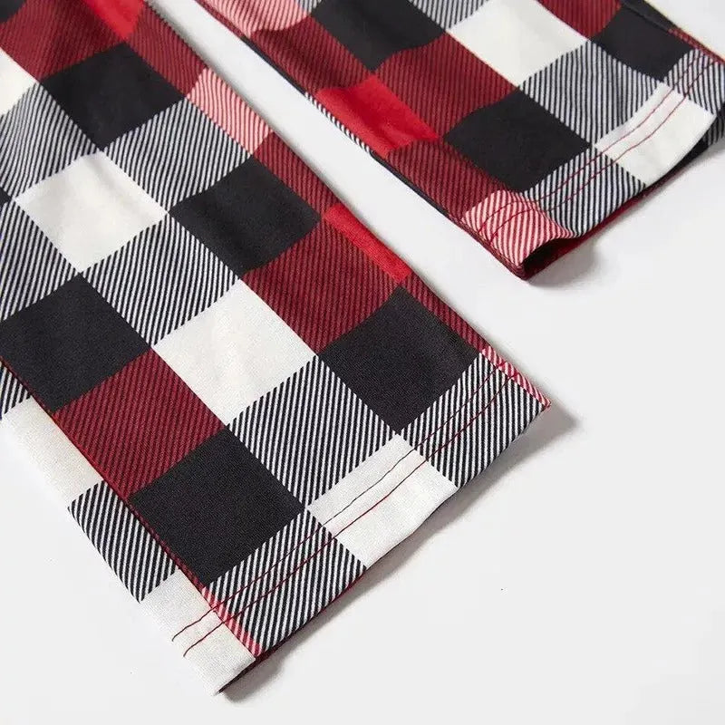 Christmas Family Matching Pajamas-Red and Gray Plaid Pjs set with "Let It Snow" Black & White Text Print