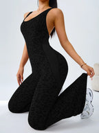 Women's Leopard Print Yoga Jumpsuit, Cross Strap Design, Long Sleeve Slim Fit, Casual Fashion for All Seasons, Comfortable Wear at Home