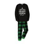 Christmas Family Matching Pajamas-Black Top and Green Plaid Pants Pjs Set with "We Wish You A Merry Christmas" Black&White Print