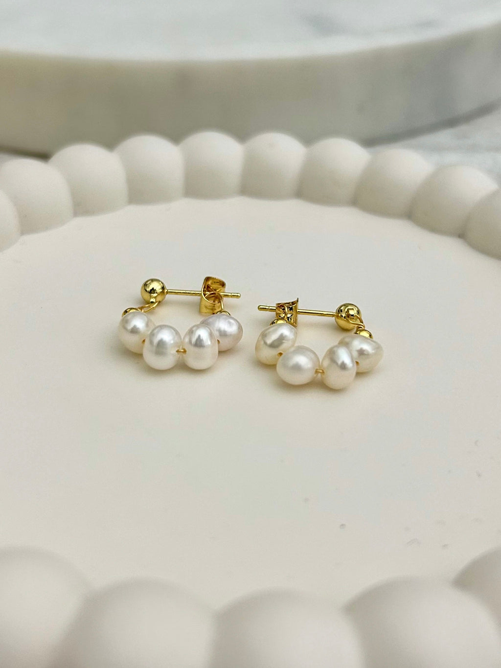 Small Gold Pearl Loop Earrings