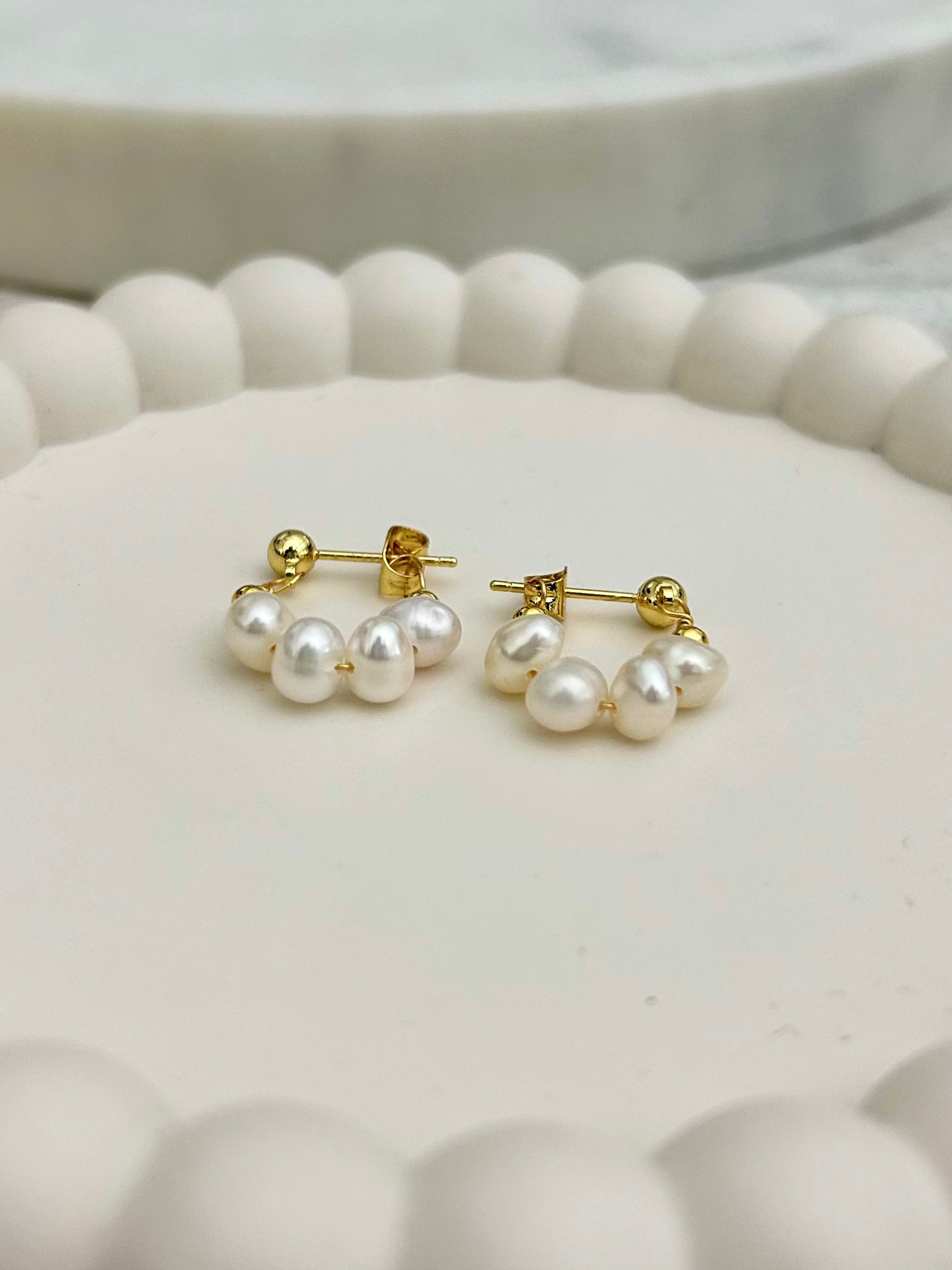 Small Gold Pearl Loop Earrings