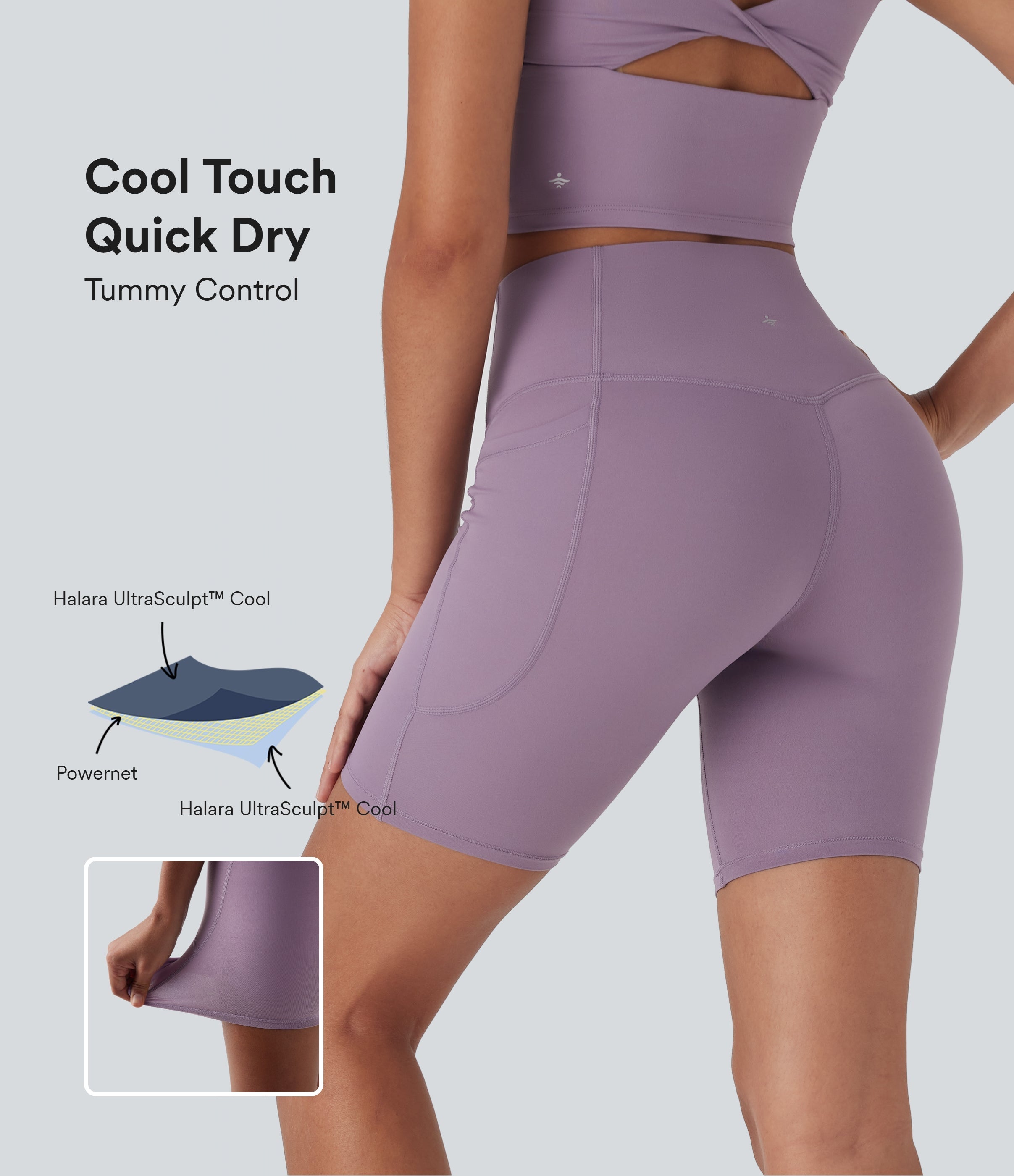 UltraSculptTM Cool Quick Dry SoCinched High Waisted Tummy Control Shaping Yoga Biker Shorts 7'' with Pockets-UPF50+