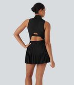 BreezefulTM Sleeveless Cut Out 2-in-1 Pleated Quick Dry Mini Tennis Active Dress with Pockets