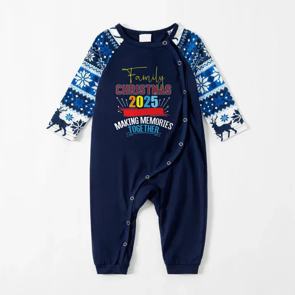 Joyful Blue Christmas Pajamas Set  With Christmas Text Pattern Edition