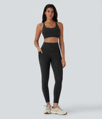 UltraSculptTM Cool Quick Dry SoCinched High Waisted Tummy Control Cut Out Yoga Leggings with Pockets-UPF50+