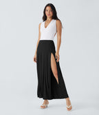 High Waisted Draped 2-in-1 Maxi Casual Skirt