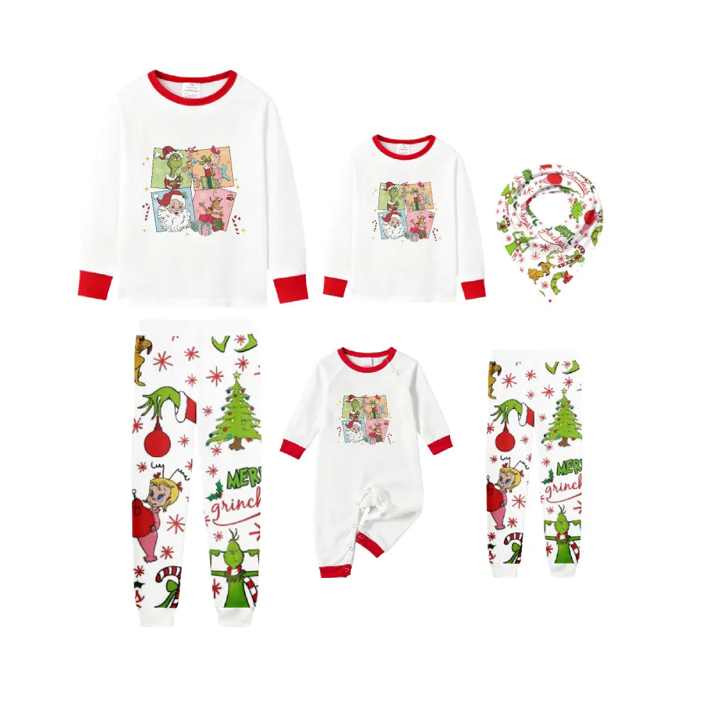 Family Christmas White Pajamas Set With Xmas Print