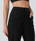 Mid Rise Curved Hem Yoga Capri Pants with Pockets