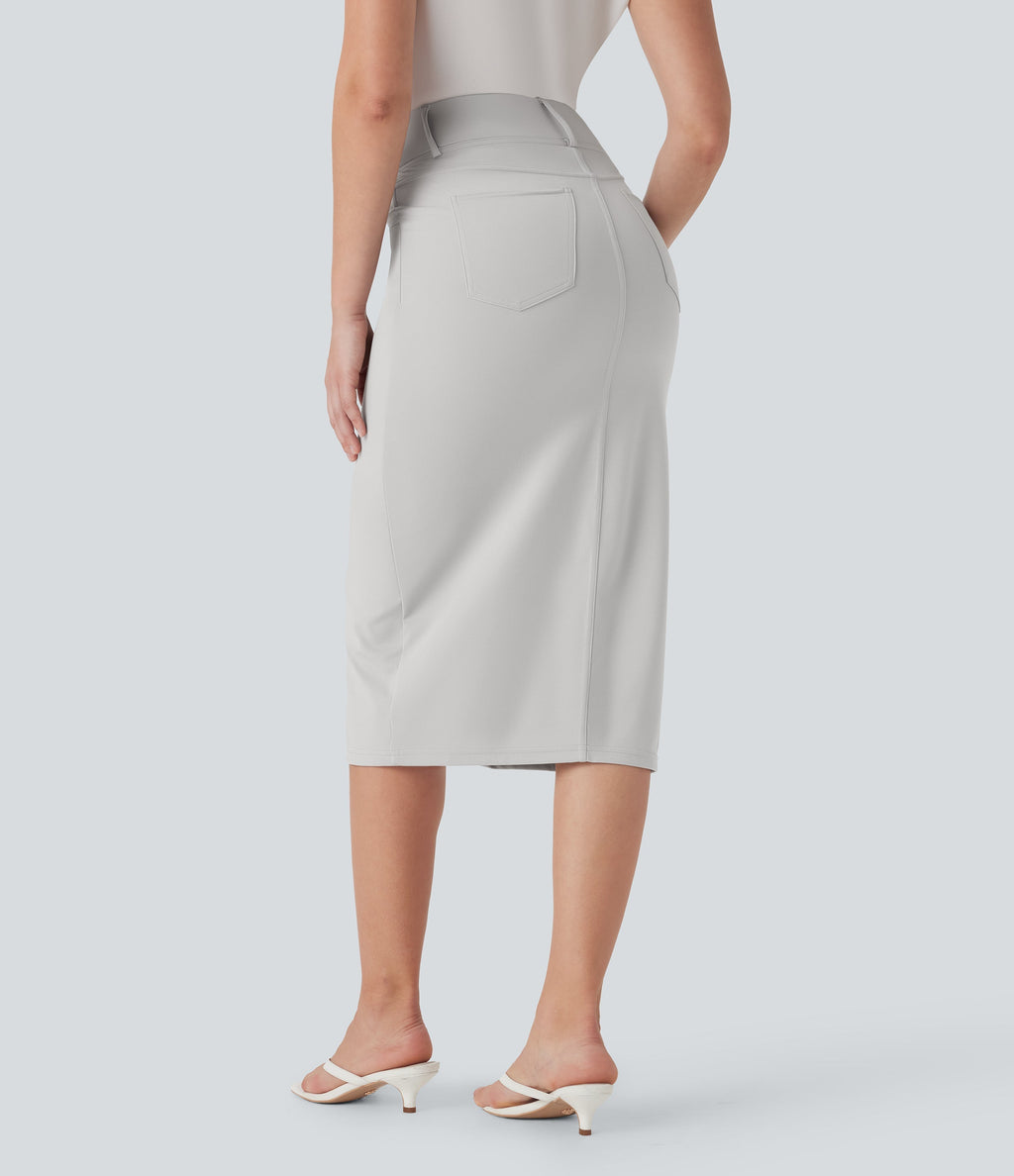 High Waisted Tummy Control Butt Lifting Casual Bodycon Skirt with Built-in Shapewear Shorts