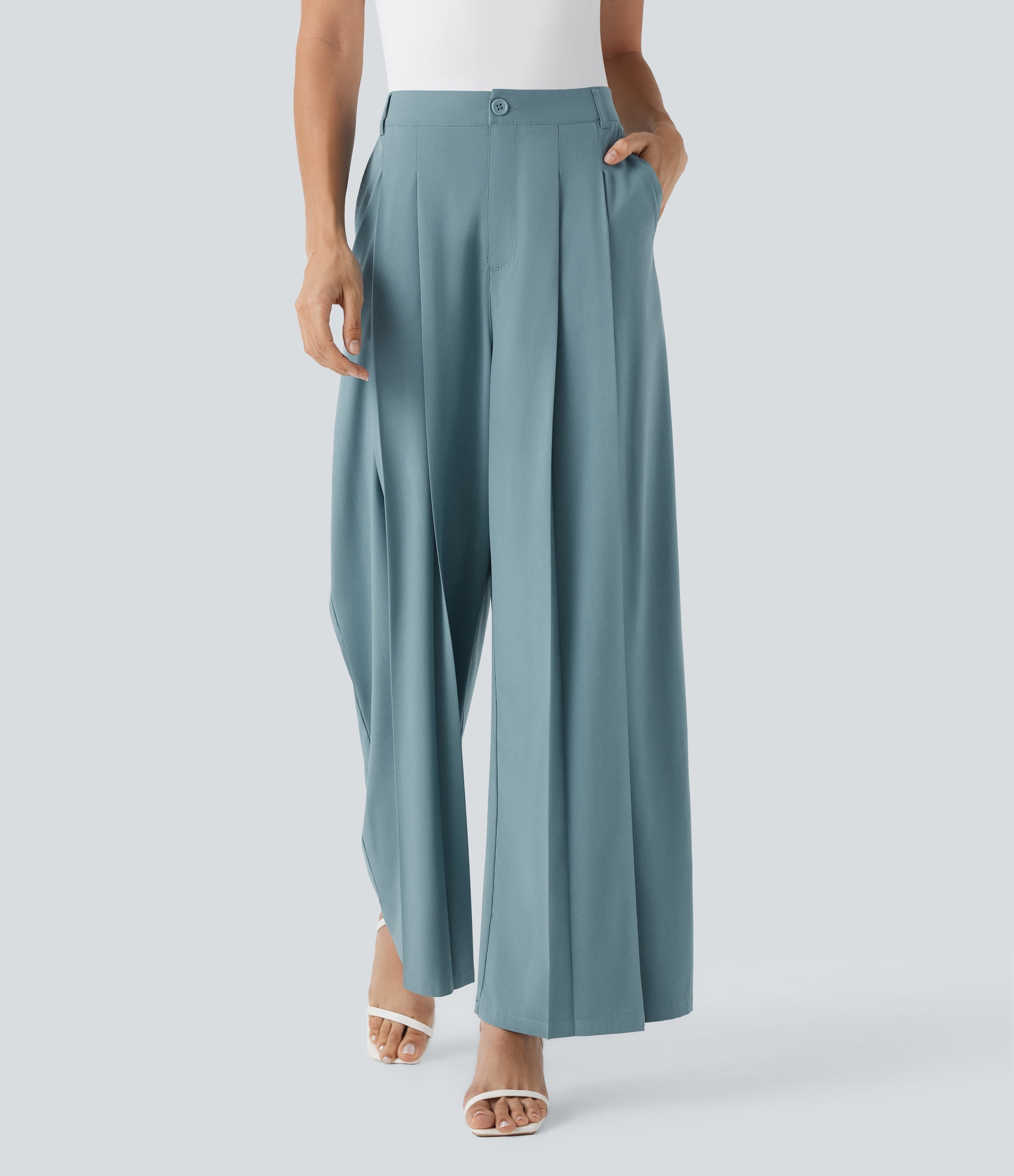 BreezefulTM Mid Rise Wide Leg Quick Dry Work Pants with Pockets