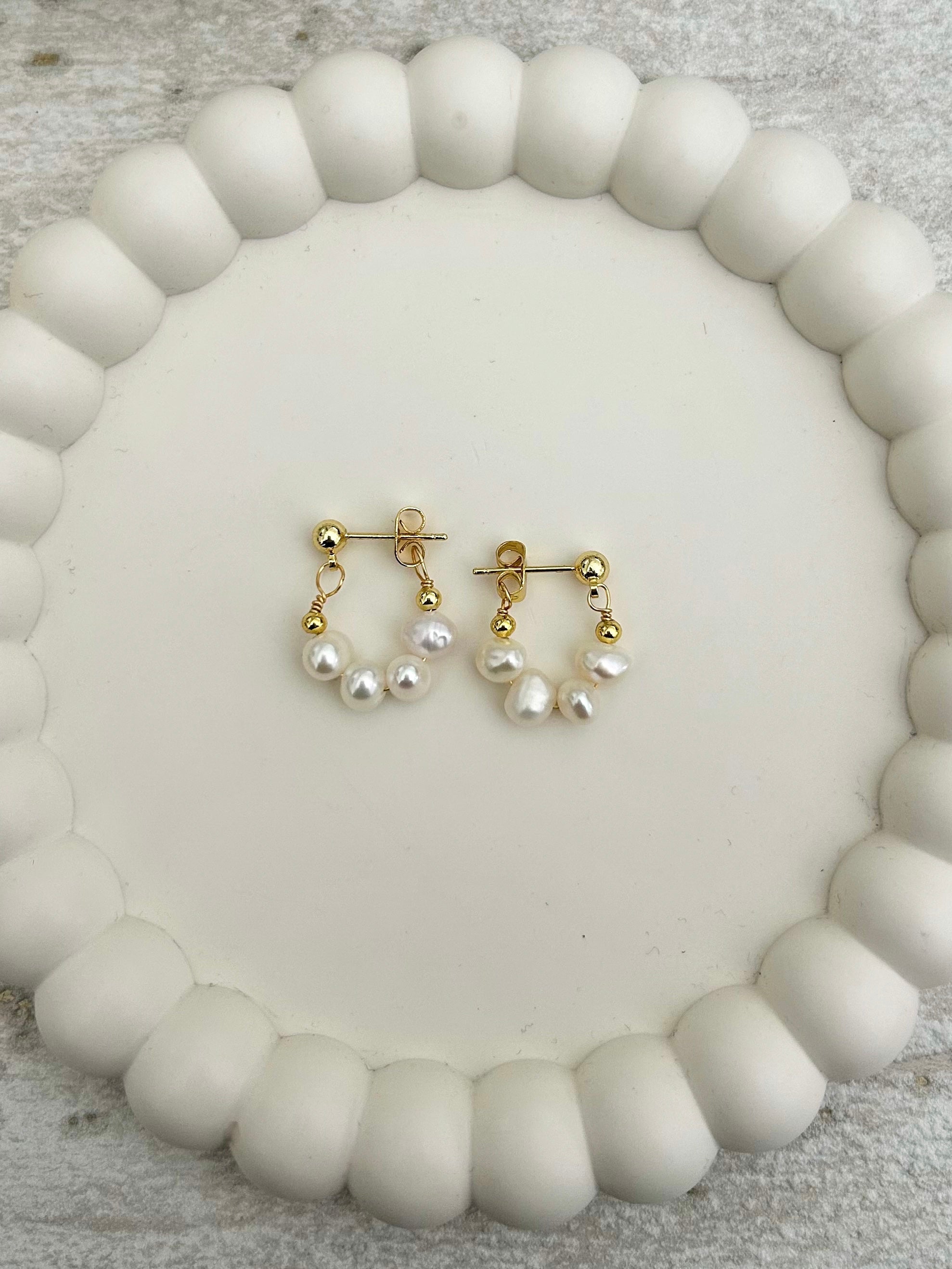 Small Gold Pearl Loop Earrings