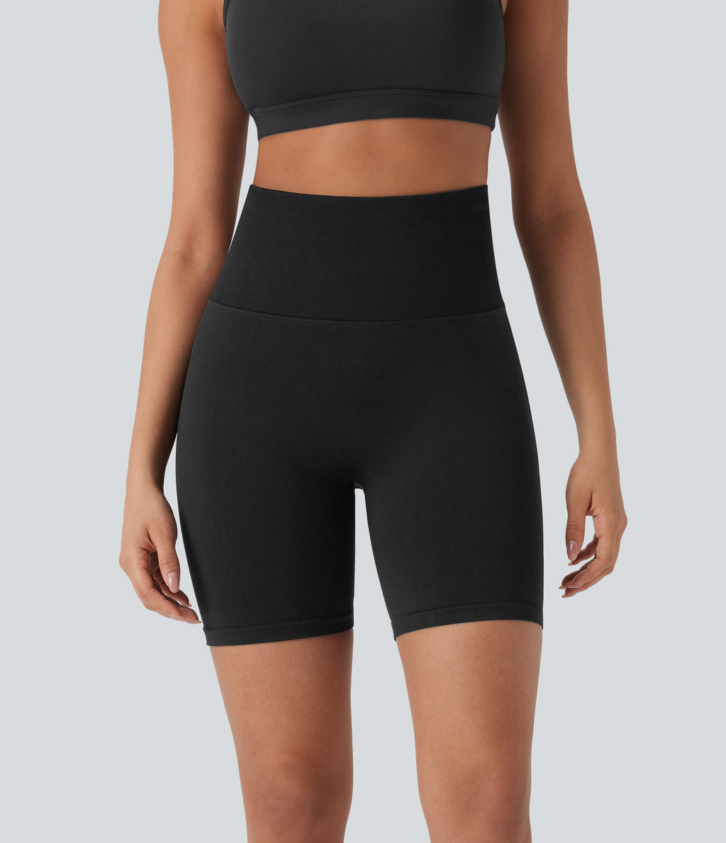 Seamless Flow Foldover High Waisted Color Block Workout Biker Shorts