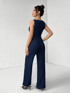 Women's Solid Button Front Sleeveless Tank Top & Wide Leg Pants Set, Casual Elegant Chic Minimalist Fashion Two-piece Set for Summer, Women's Clothing for Daily Wear, Suits, Office Siren Outfits, Casual Matching Set, Corporate Outfits Women
