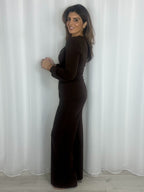V-Neck Cross Front Gold Buckle Top & Wide Leg Trouser Co-Ord (2 Colours)