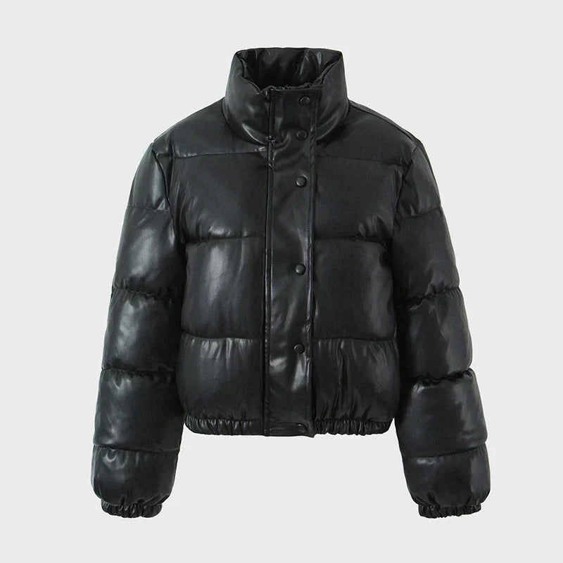 PU leather quilted jacket for women