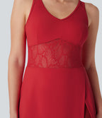 SoftlyZeroTM Airy Contrast Lace 2-in-1 Cool Touch Tennis Active Dress with Pocket-UPF50+
