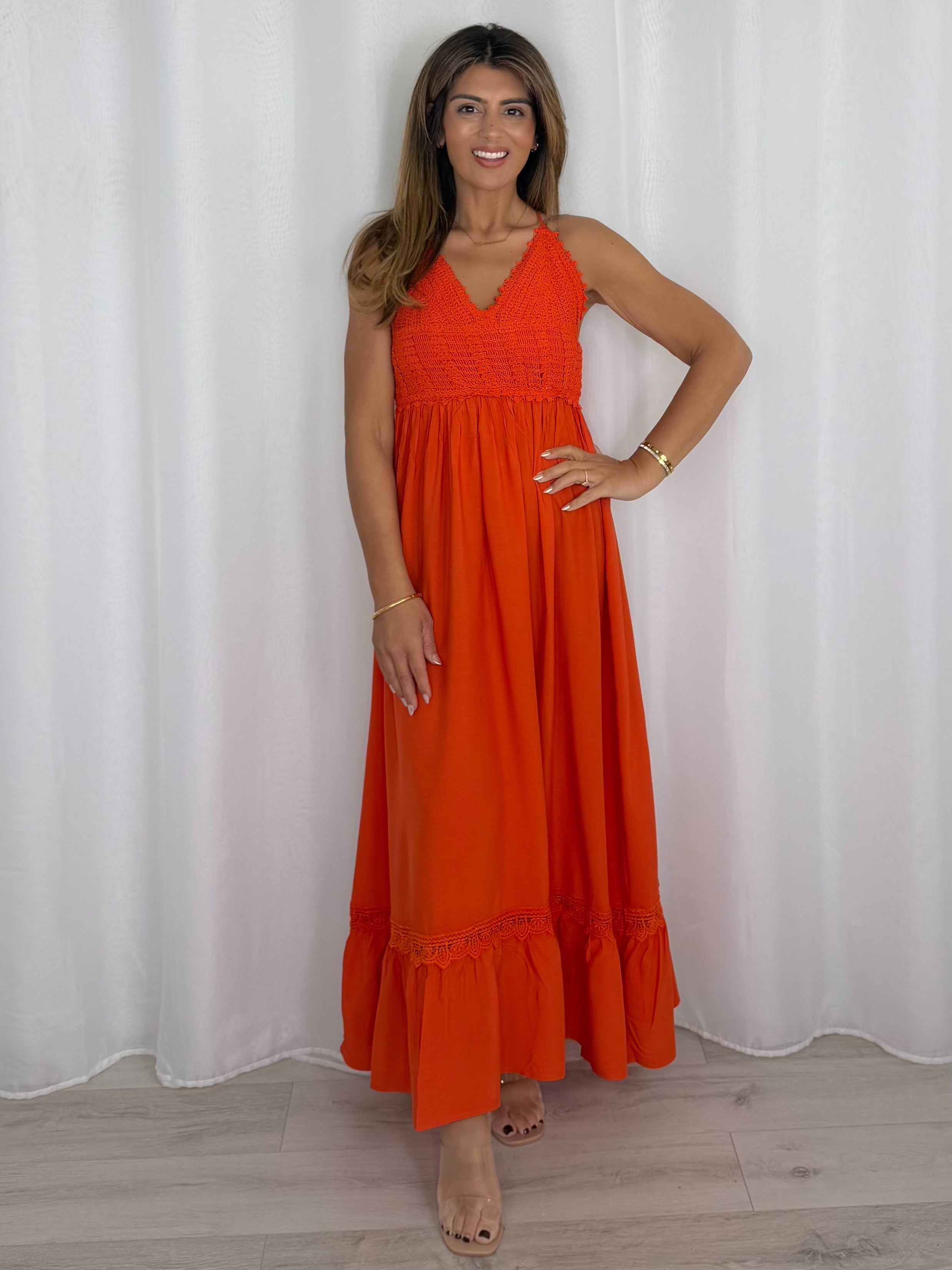 Crochet Top Cross Over Straps Maxi Dress (2 Colours)