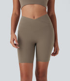 UltraSculptTM High Waisted Crossover Tummy Control Butt Lifting Yoga Biker Shorts 7'' with Pockets