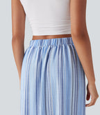 High Waisted Stripe Maxi Linen-Feel Skirt with Pockets